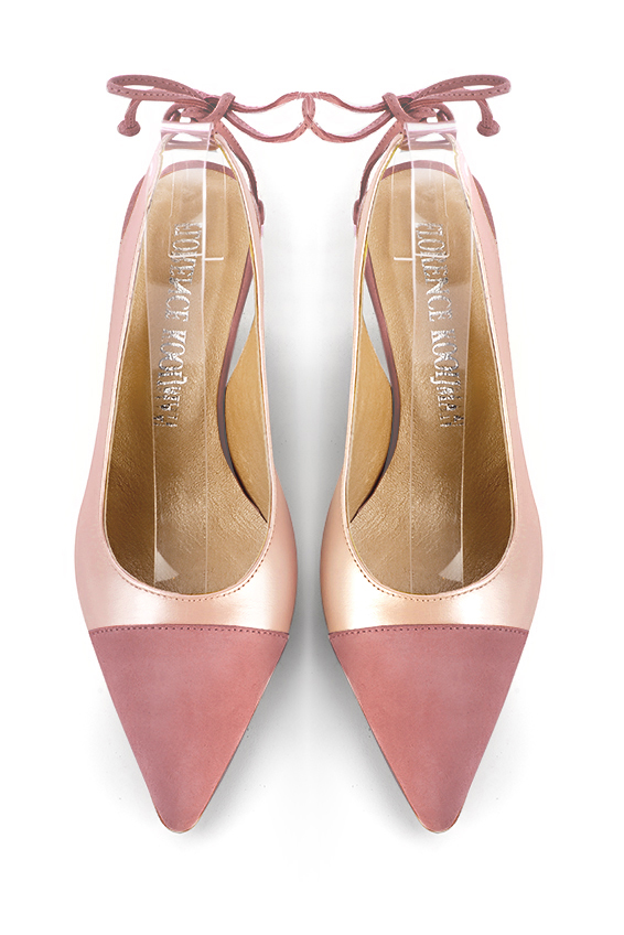 Dusty rose pink women's slingback shoes. Pointed toe. Medium spool heels. Top view - Florence KOOIJMAN